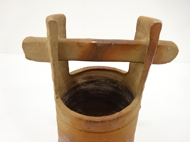  備前焼　鈴木黄弌造　手桶花入